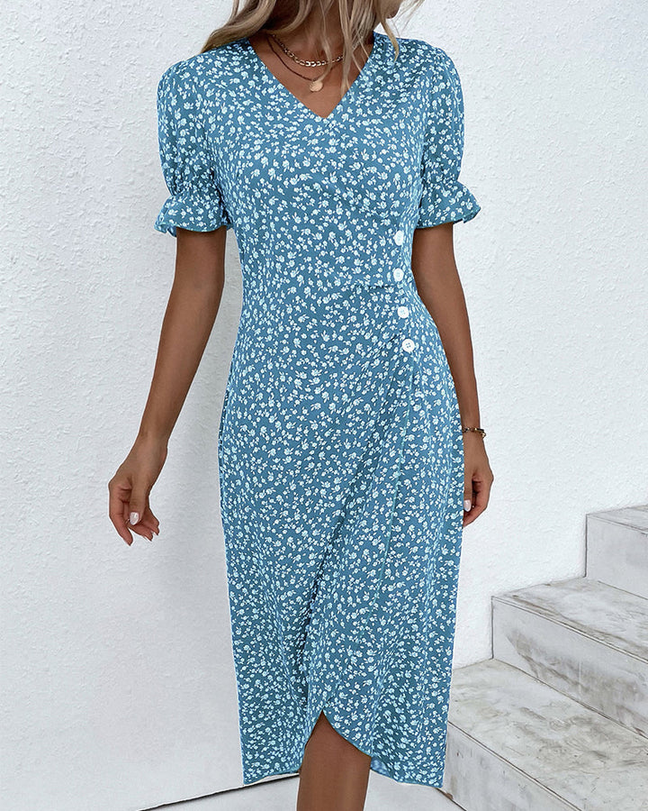 Women's Dress | V-Neck Wrap Short Sleeve Midi