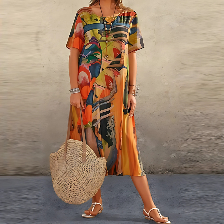 Women's Dress | Bold Abstract Pattern Midi
