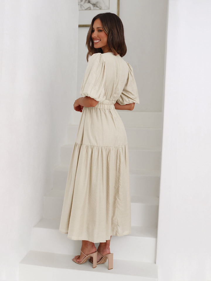 Women's Cocktail Midi Dress | Smocked V-Neck