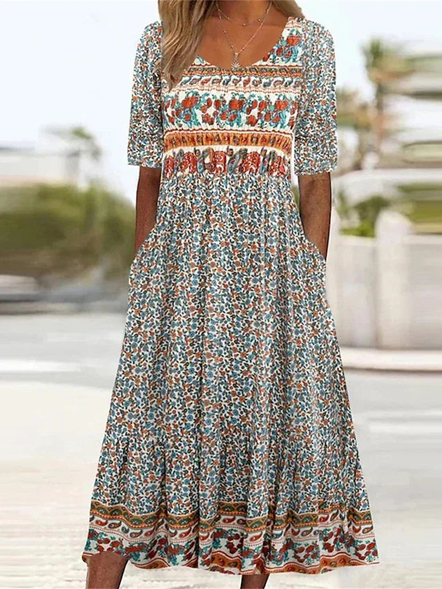 Women's Boho Midi Dress | Short Sleeve