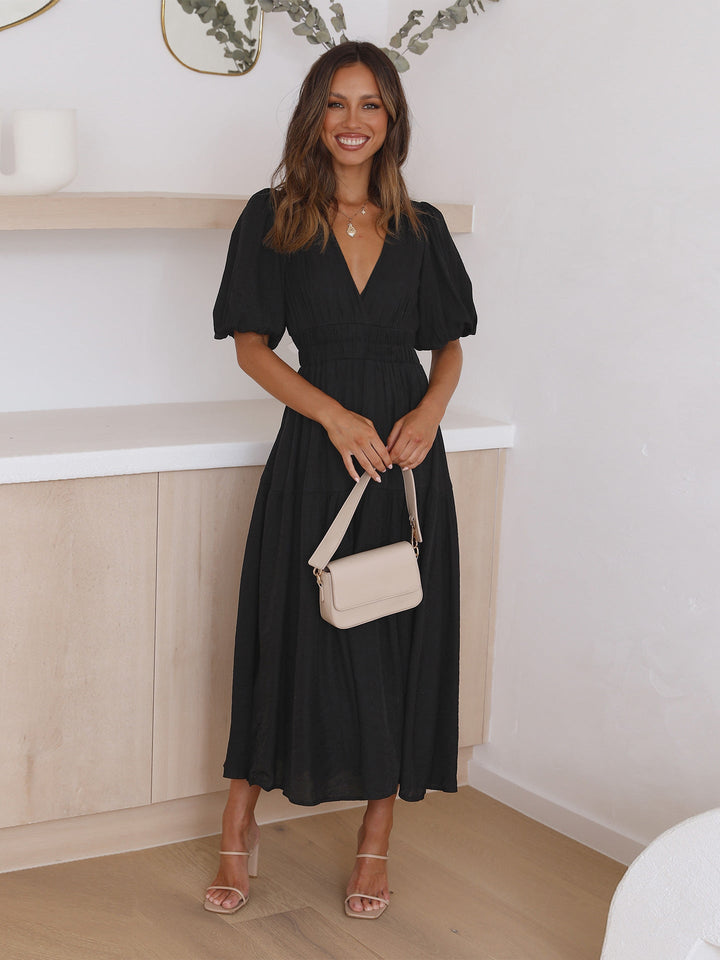 Women's Cocktail Midi Dress | Smocked V-Neck