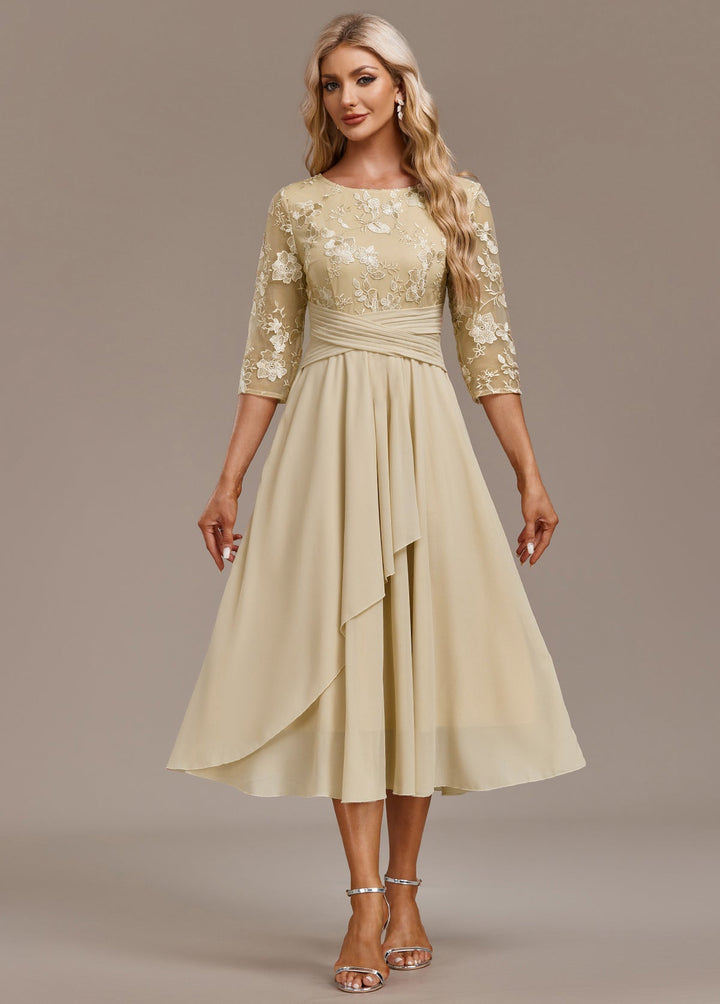 Women’s Dress | Embroidered Round Neck Midi