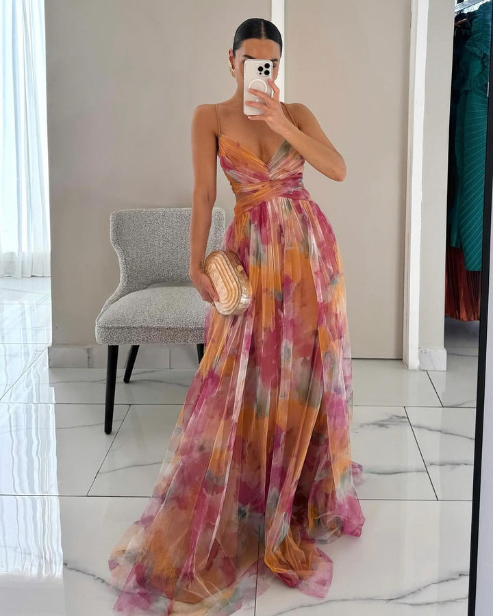 Women's Dress | V-neckline Fitted Bodice Maxi