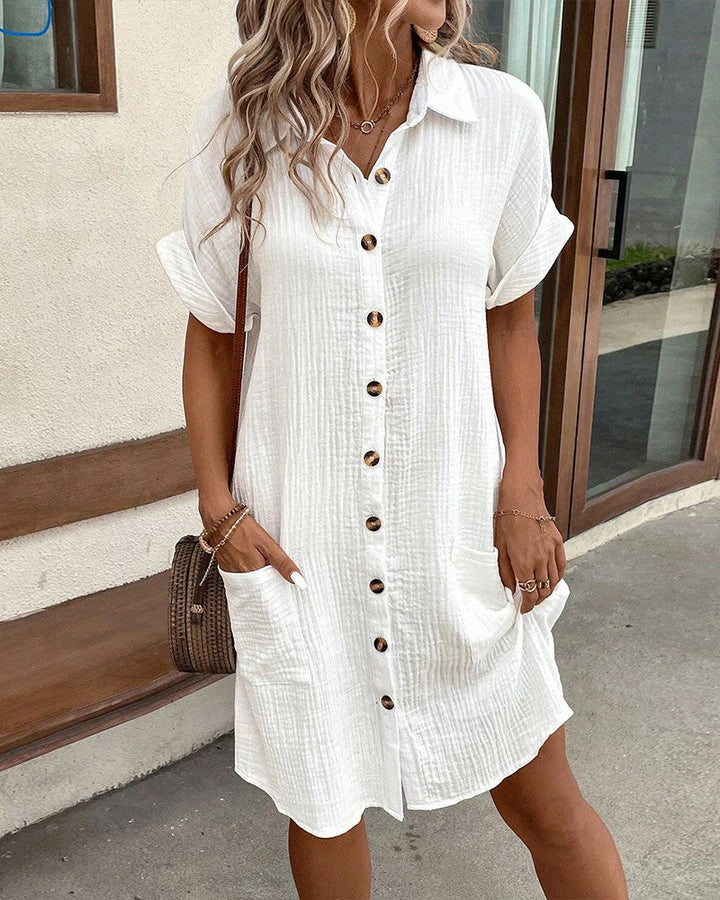Women's Summer Dress | Collared Mini Button Front Pocket