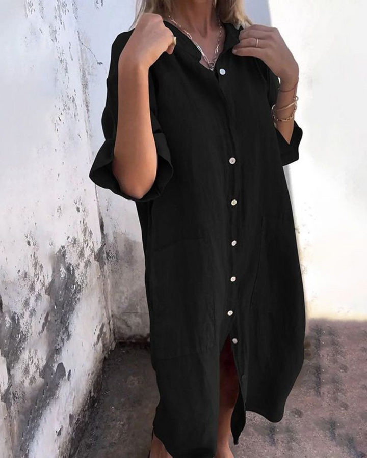 Women’s Shirt Dress | Button Front Pocket Design