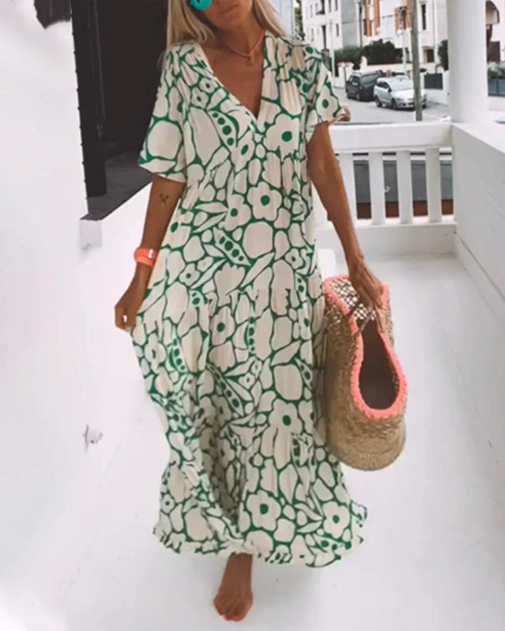 Women’s Summer Dress | V-Neck Abstract Print Maxi