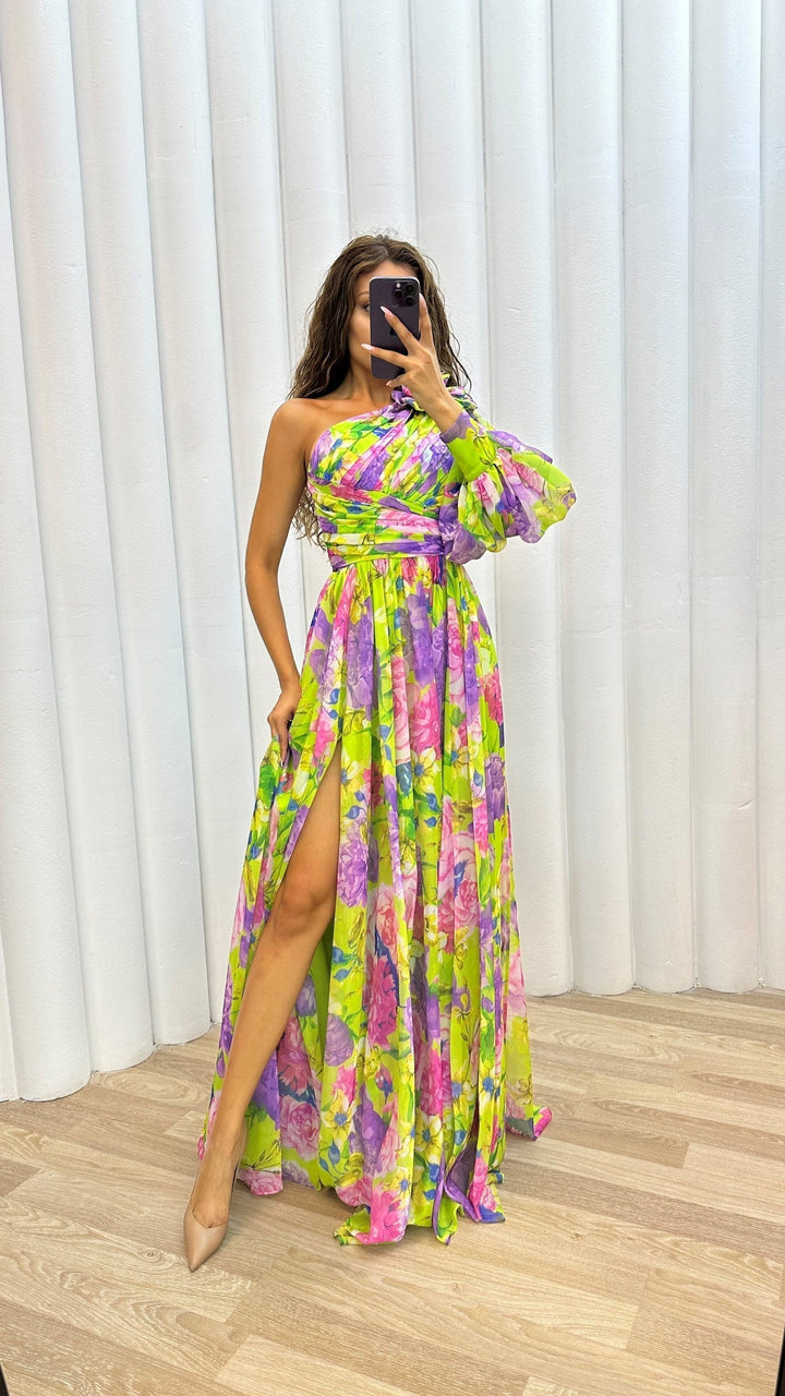 Women’s Dress | One Shoulder Floral Split Maxi