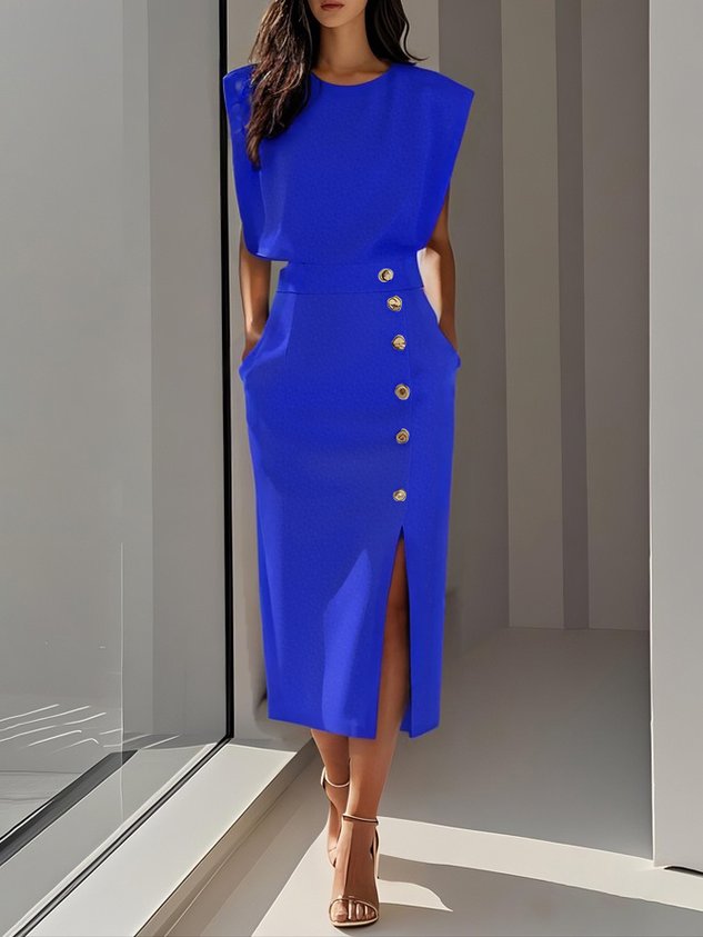 Women’s Dress | Sleeveless Side Button Midi