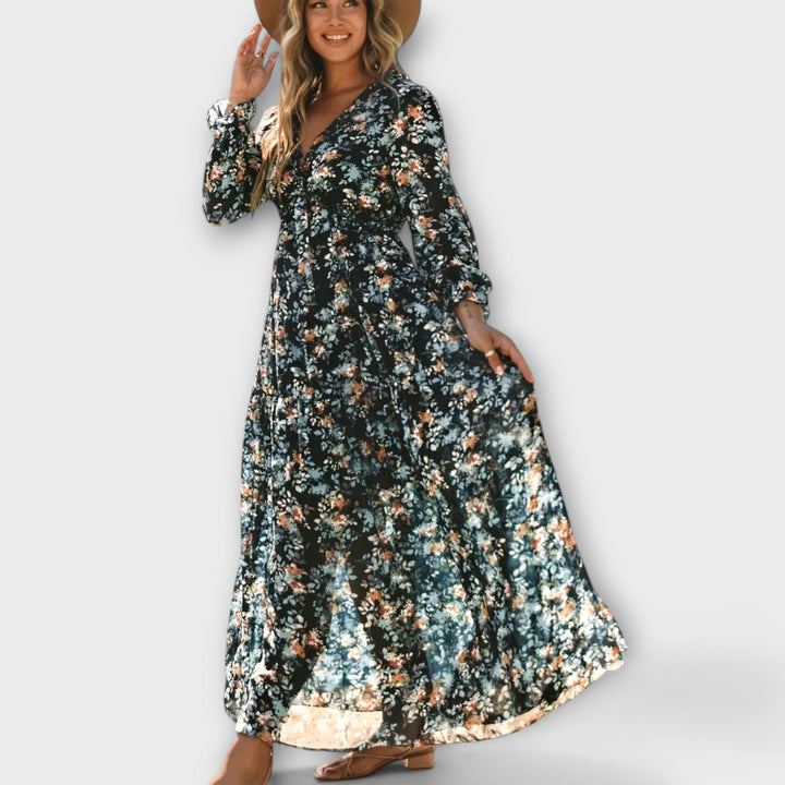 Women’s Dress | Floral V-Neck Long Sleeve Maxi