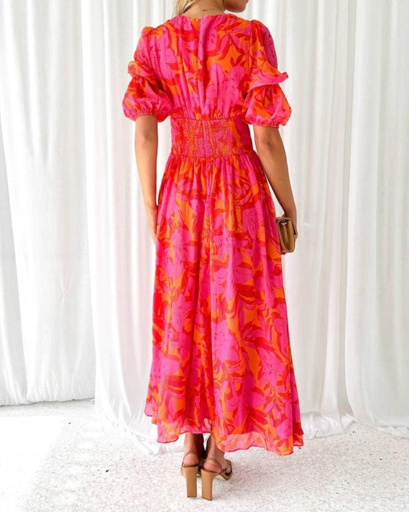 Women's Dress | Short Sleeves with  Puffed Silhouette Maxi
