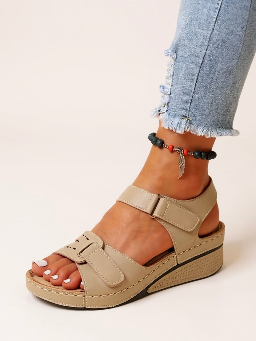 Women's Orthopedic Strappy Open Toe Wedge Sandals with Dual Buckle