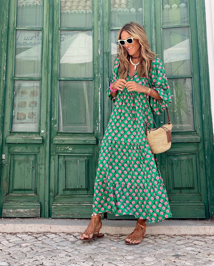 Women's Spring Dress | Patterned Maxi Long Sleeve