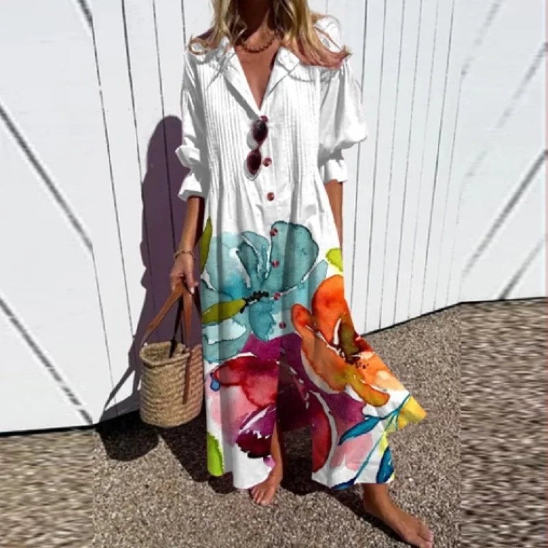 Women's Dress | Floral V-Neck Long Sleeve Maxi