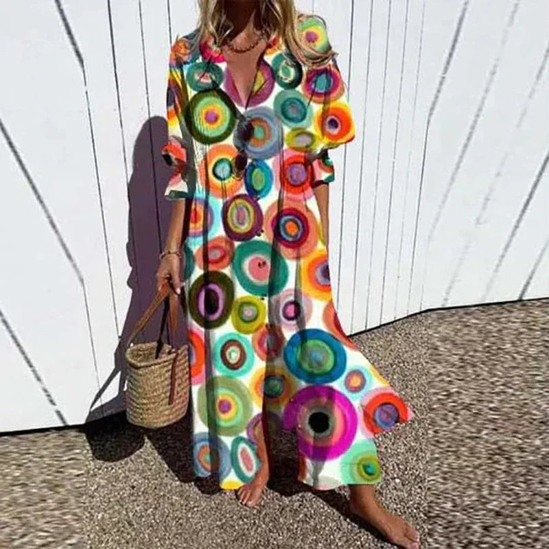 Women's Dress | Floral V-Neck Long Sleeve Maxi