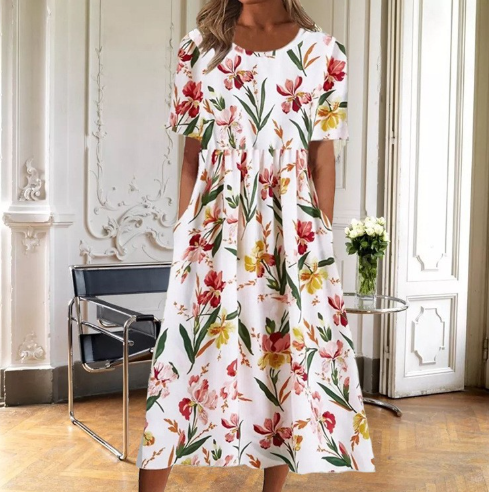 Women’s Dress | Floral Midi Short Sleeve