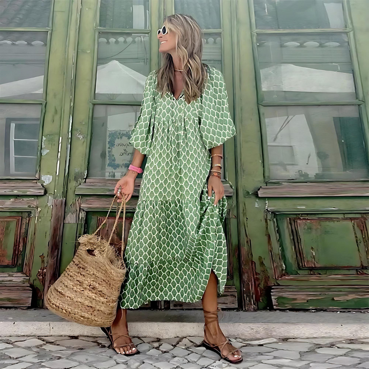 Women's Spring Dress | Patterned Maxi Long Sleeve