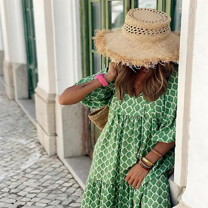 Women's Spring Dress | Patterned Maxi Long Sleeve