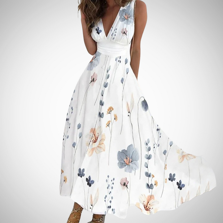 Women's Floral Maxi Dress | V-Neck Sleeveless