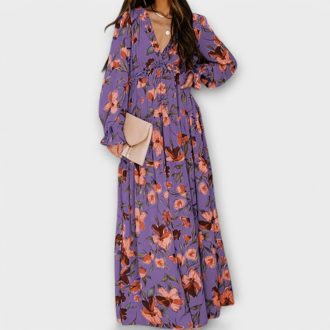 Women’s Dress | Floral V-Neck Long Sleeve Maxi