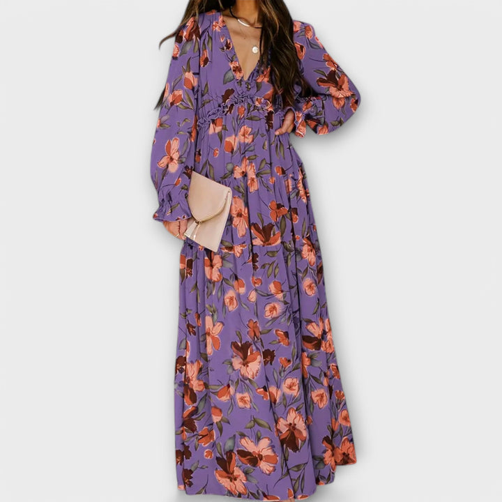 Women’s Dress | Floral V-Neck Long Sleeve Maxi