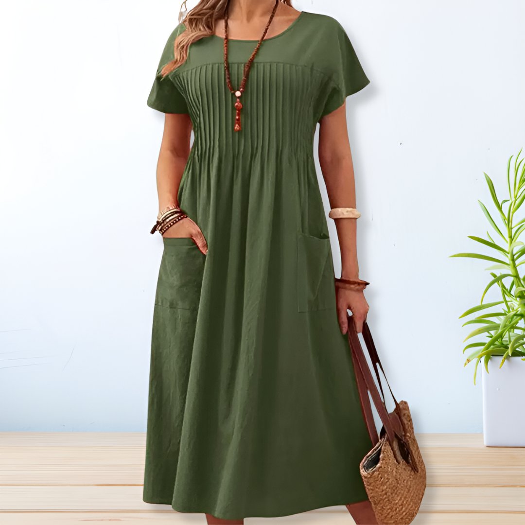 Women's Dress | Pleated Front Panel Midi