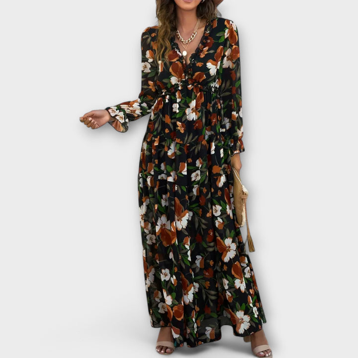 Women’s Dress | Floral V-Neck Long Sleeve Maxi