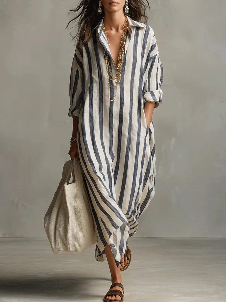 Women's Shirt Dress | Maxi V-Neck Striped