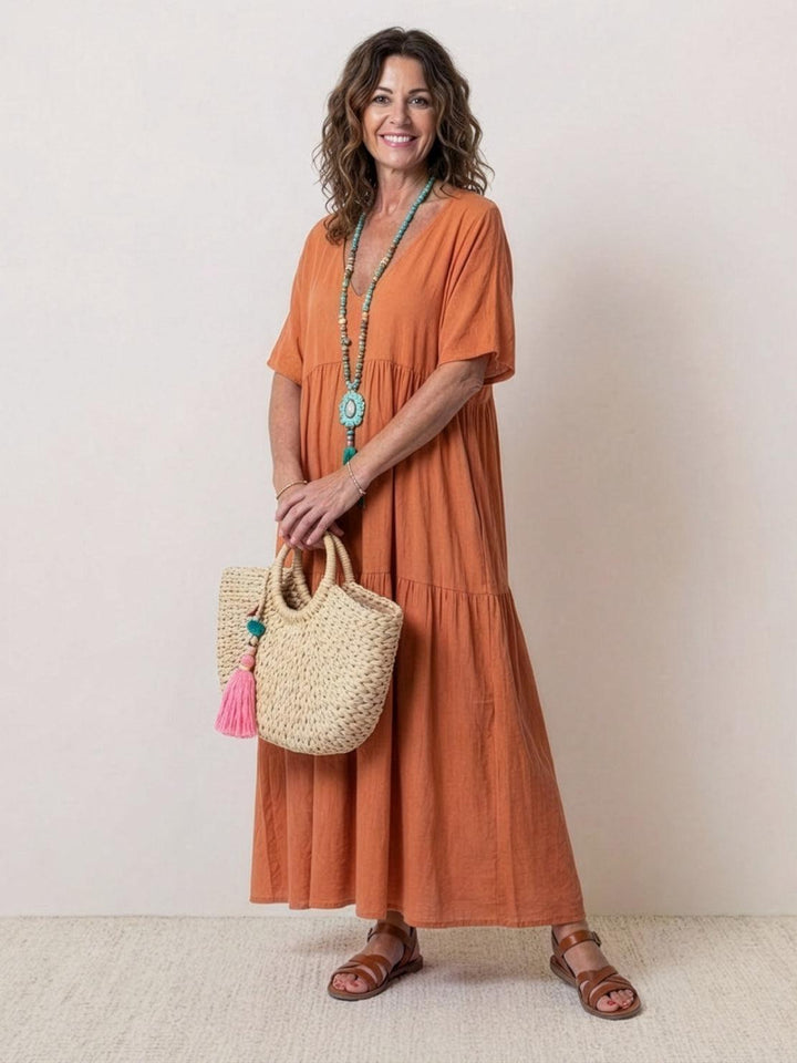 Women's Boho Maxi Dress | V-Neck Tiered