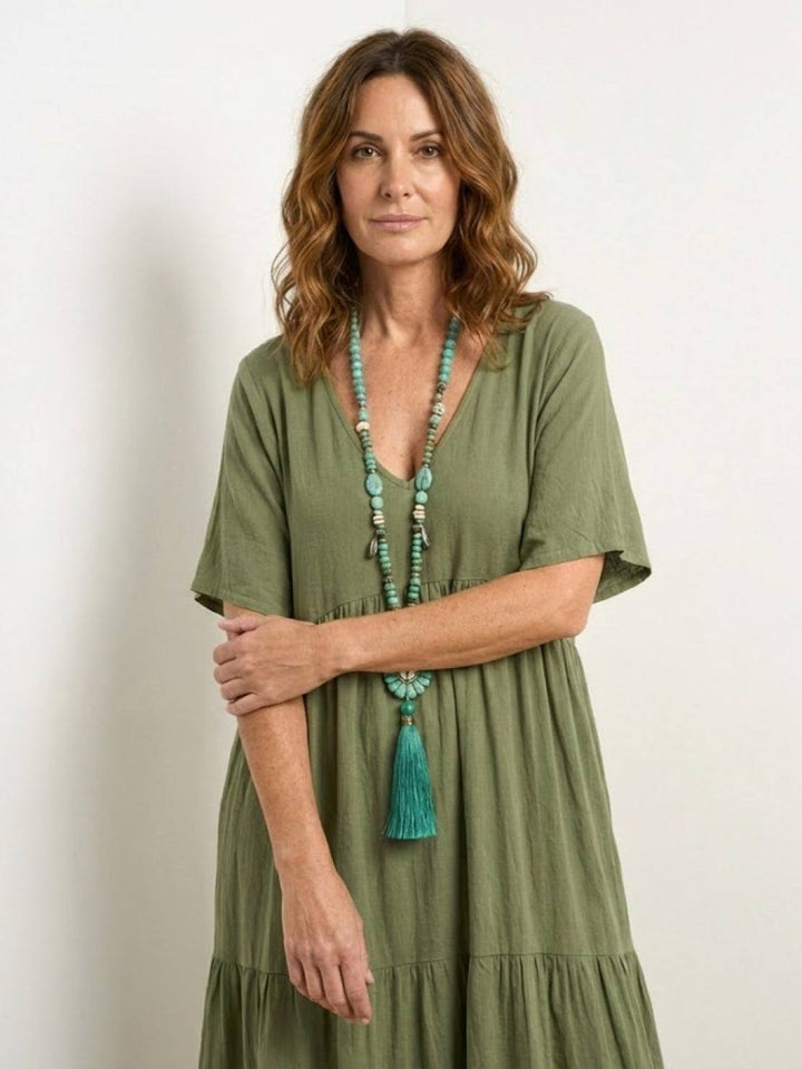Women's Boho Maxi Dress | V-Neck Tiered