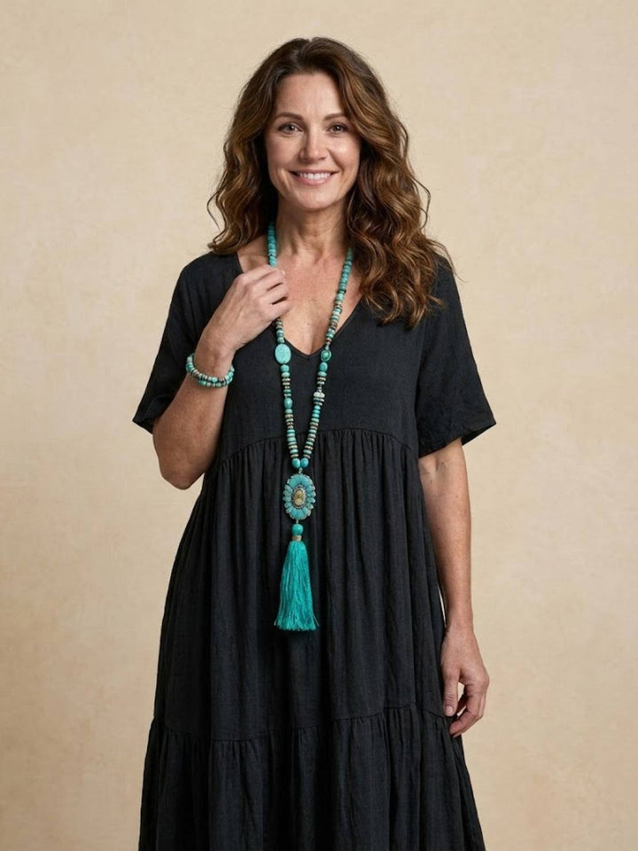 Women's Boho Maxi Dress | V-Neck Tiered