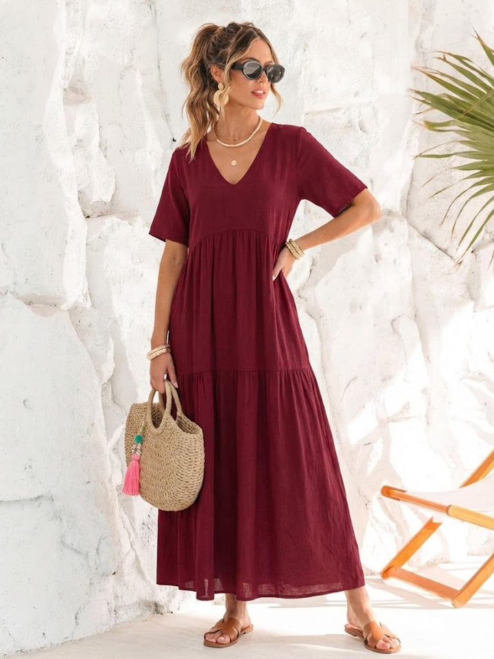 Women's Boho Maxi Dress | V-Neck Tiered