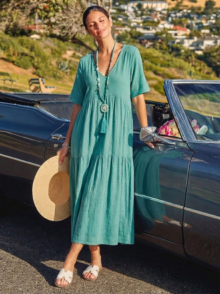 Women's Boho Maxi Dress | V-Neck Tiered