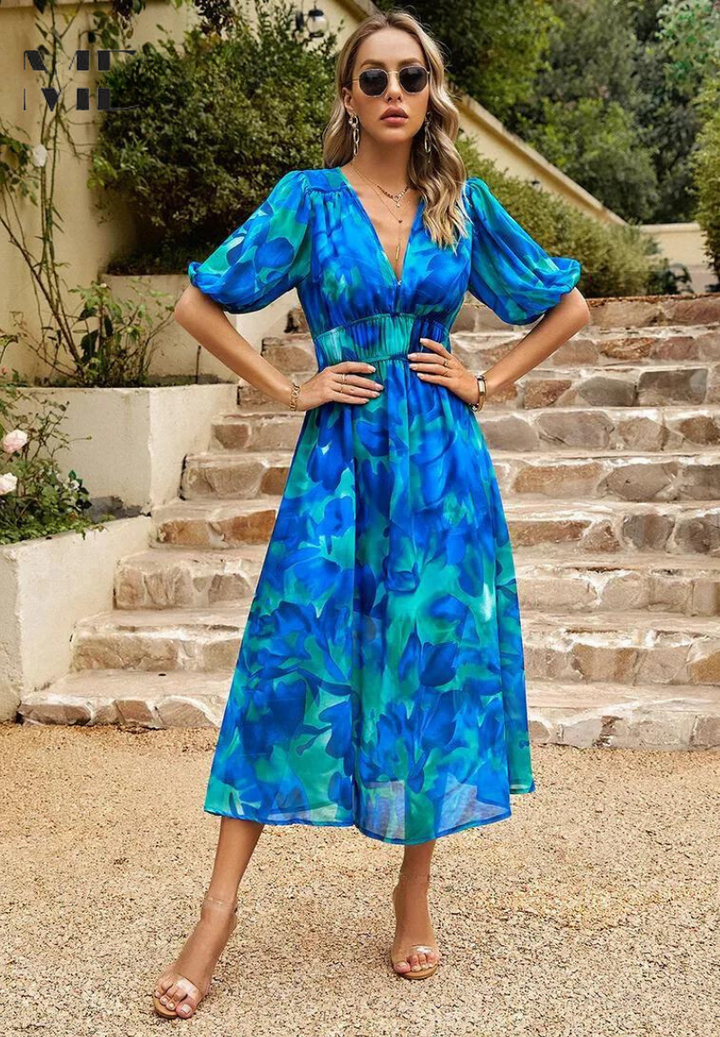 Women's Wedding Guest Midi Dress | V-Neck Floral
