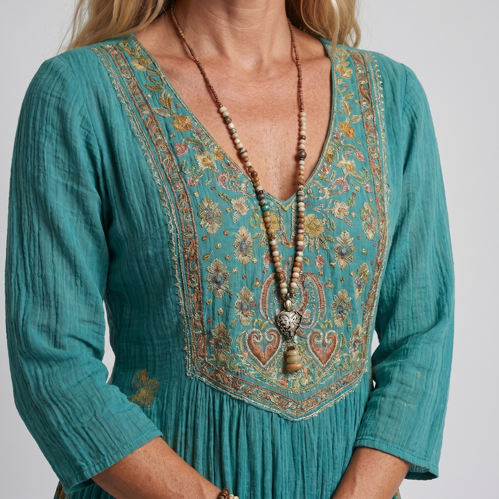 Women's Boho Midi Dress | V-Neck Long Sleeve