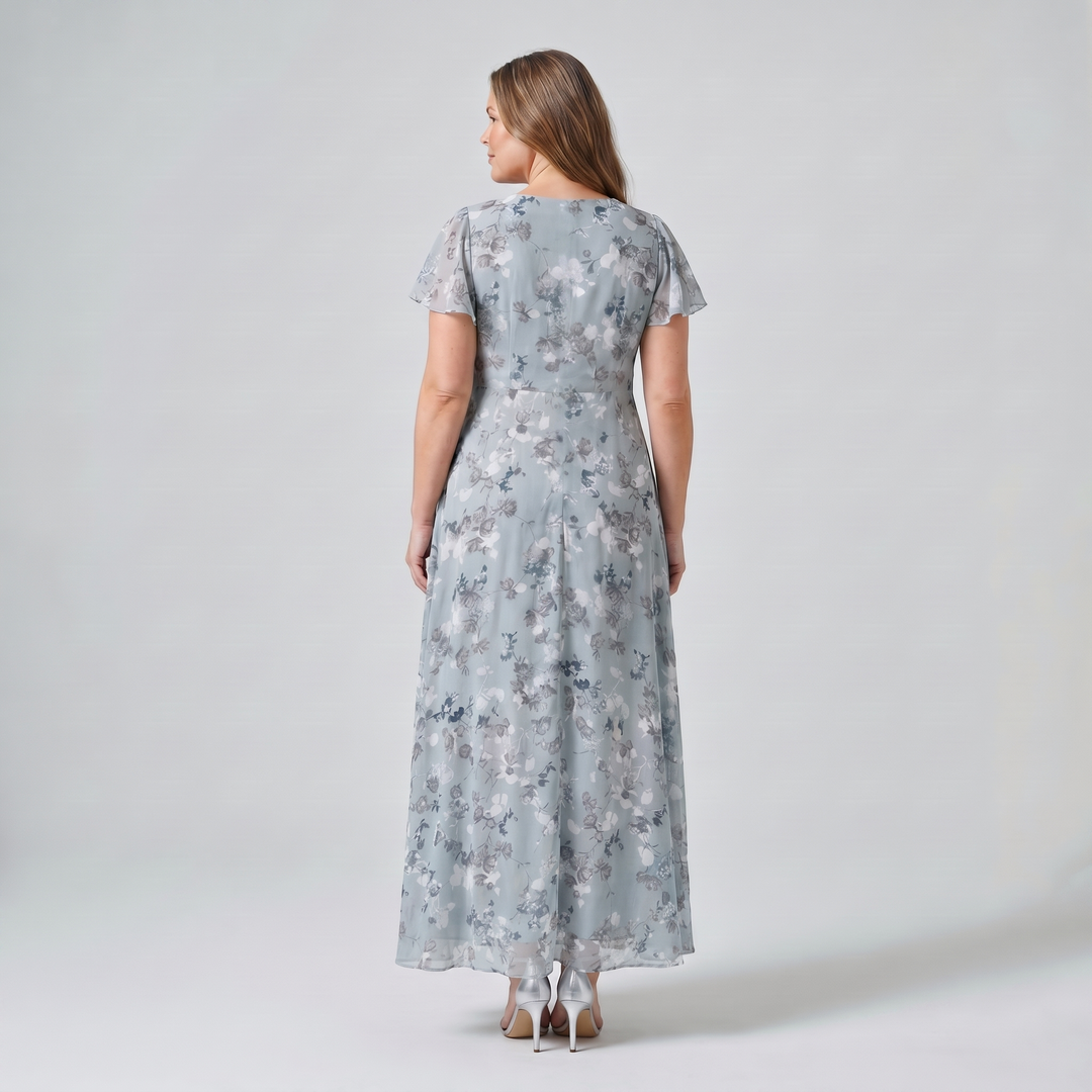 Women's Cocktail Maxi Dress | V-Neck Flutter Sleeve
