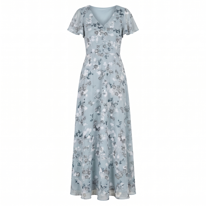 Women's Cocktail Maxi Dress | V-Neck Flutter Sleeve