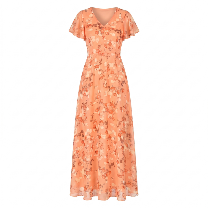 Women's Cocktail Maxi Dress | V-Neck Flutter Sleeve