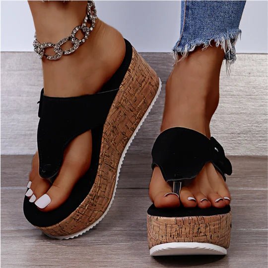 Grace | Women's Cork Wedge Thong Comfortable Sandals Bow-Detail Platform