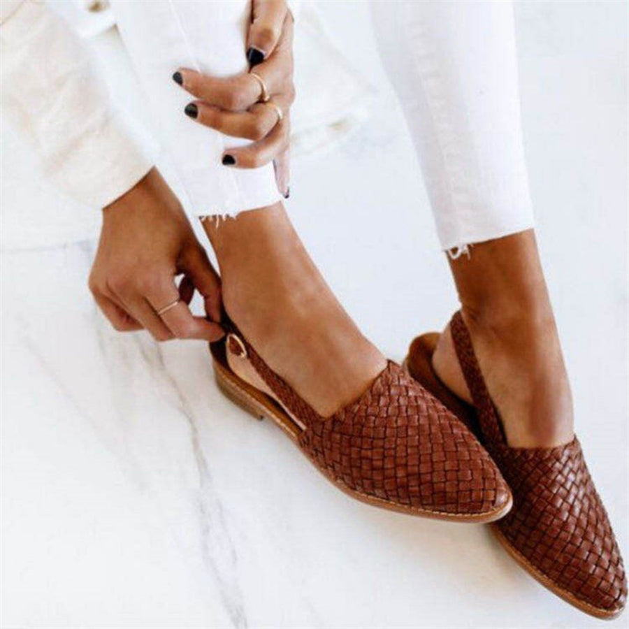 Penelope | Women's Leather Woven Pointed-Toe Slingback Comfortable Sandals