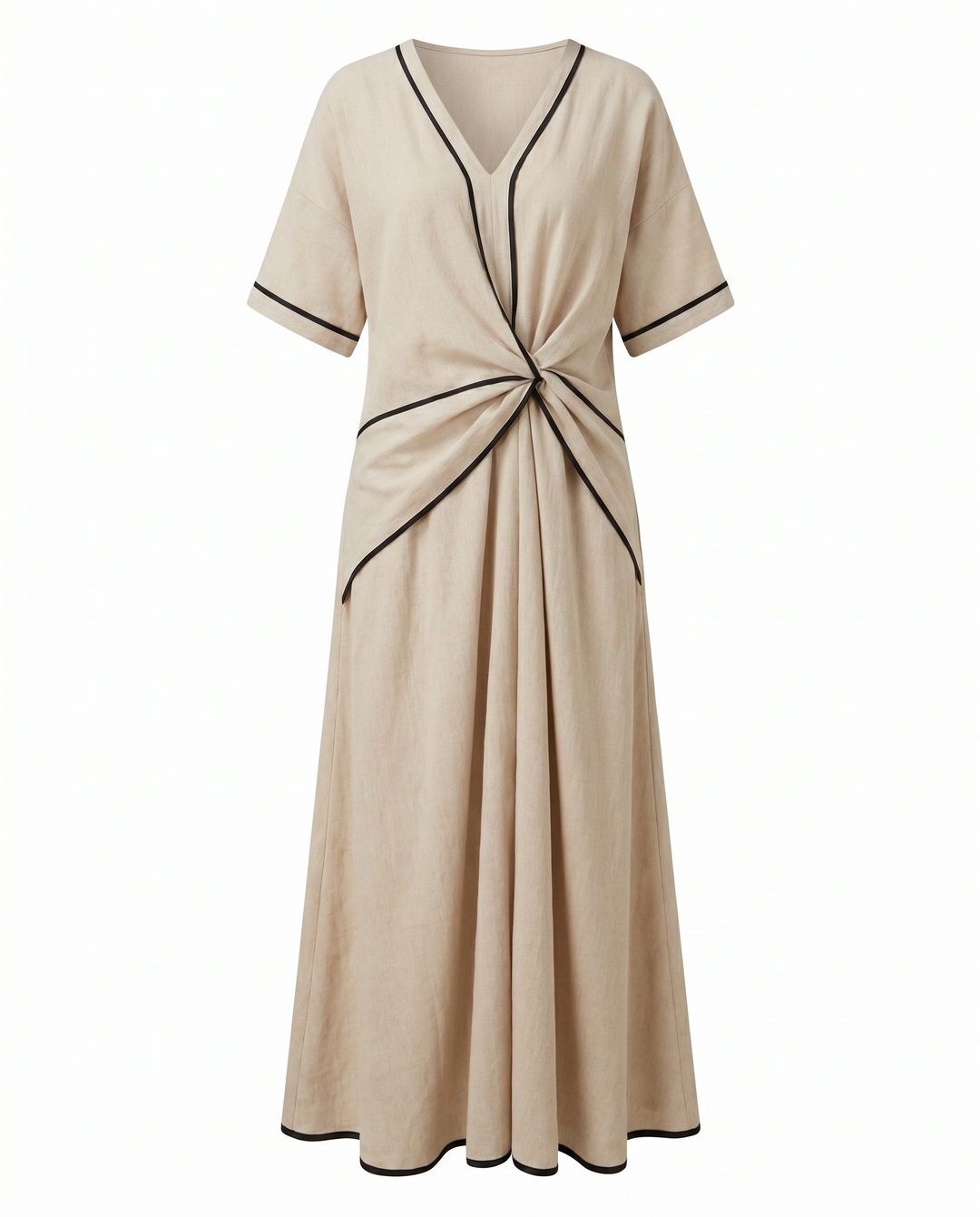 Women's Summer Dress | Twist Front Maxi V-Neck Trim